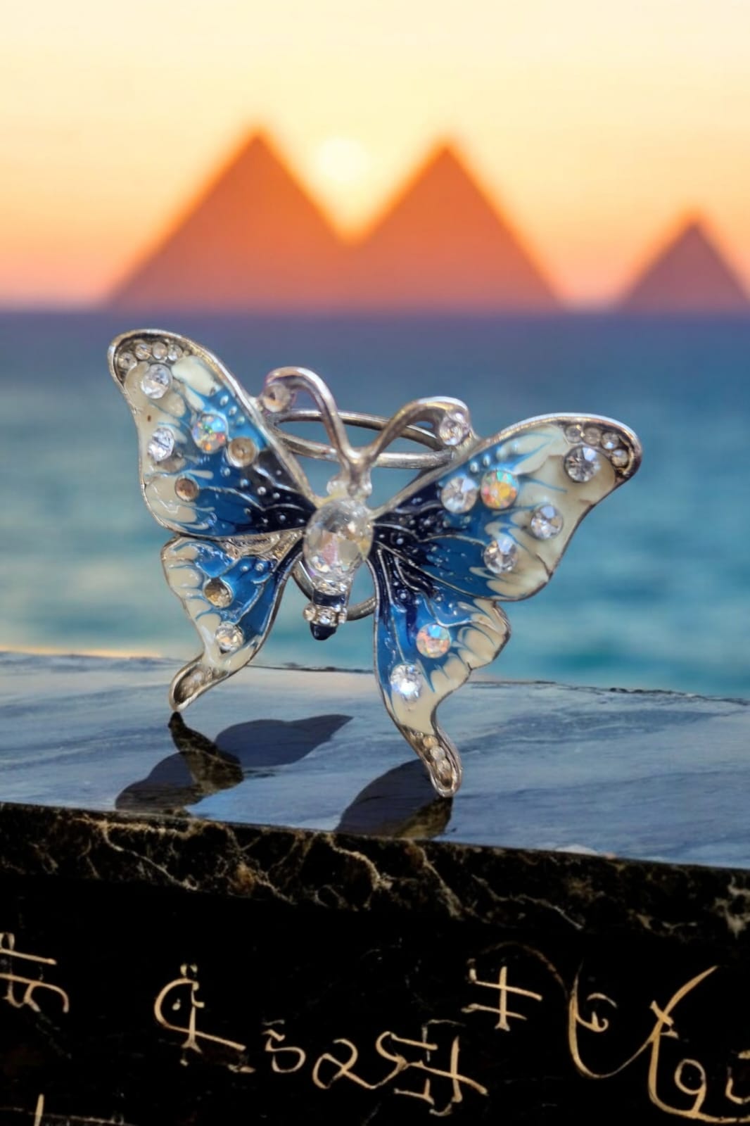 Vintage Butterfly Scarf Ring – Rhinestone Accent