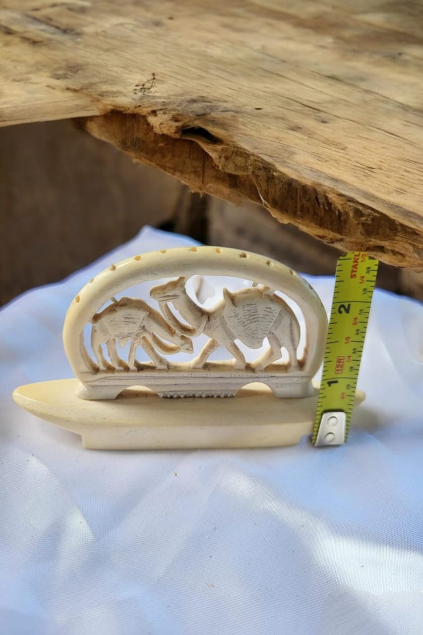 Hand-Carved Camel Bone Toothpick Holder – 5"