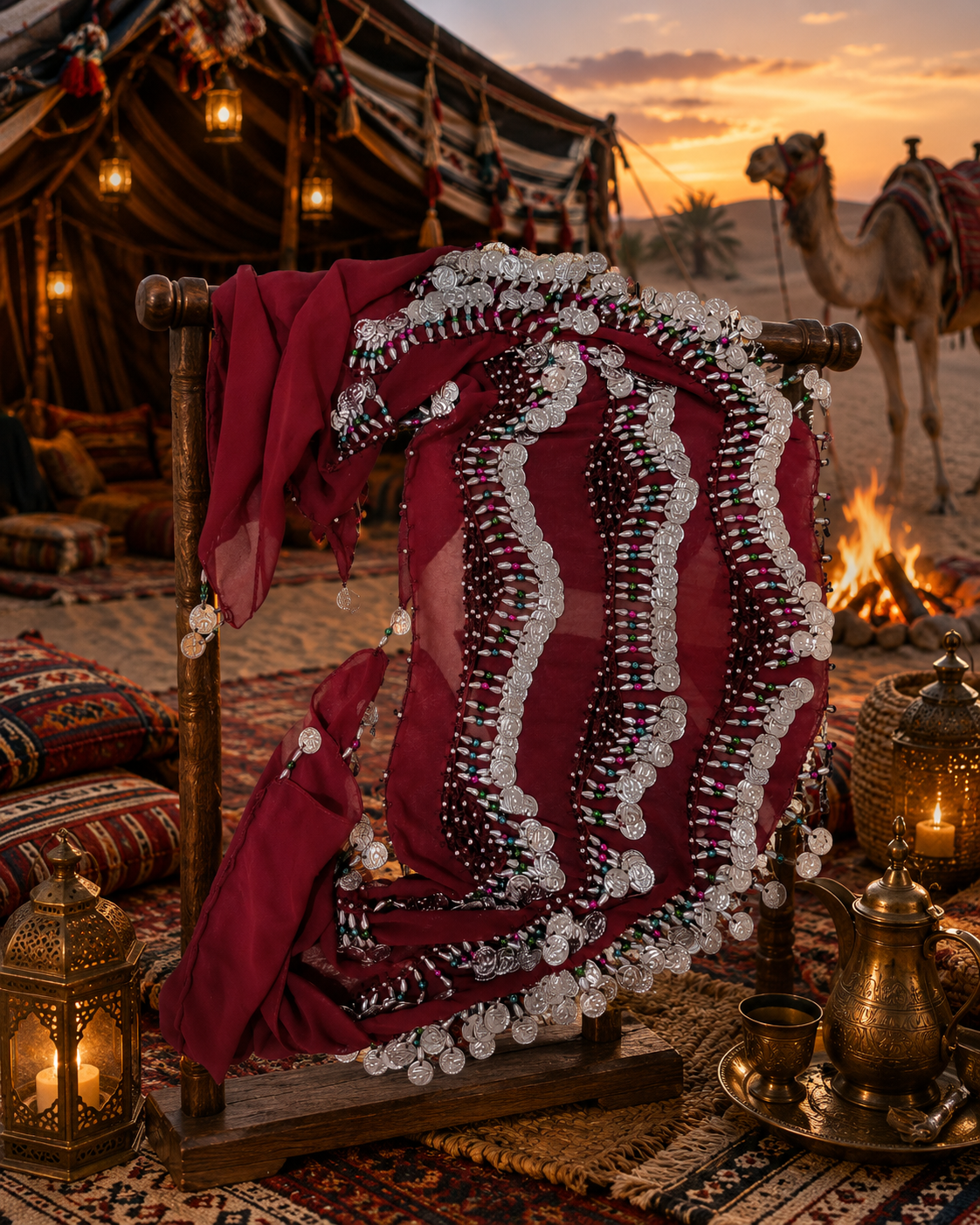 The Royal Crimson Coin Hip Scarf - Artisan Silver