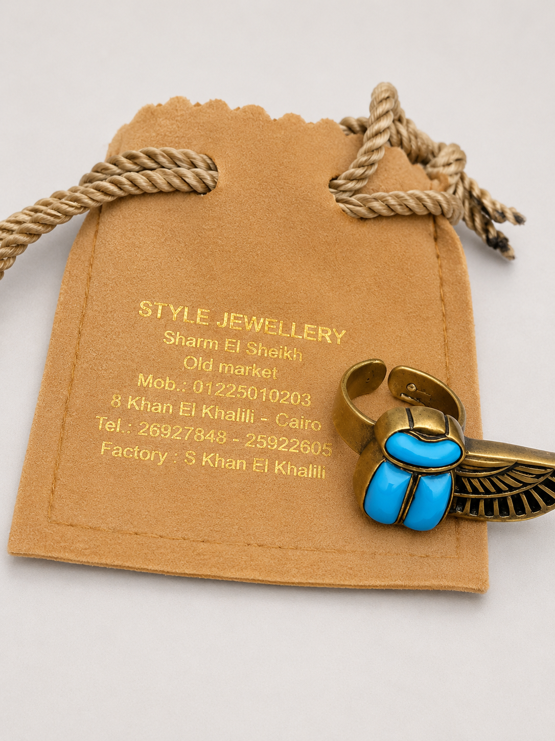 Authentic Winged Scarab Adjustable Ring - Vibrant Turquoise Hue