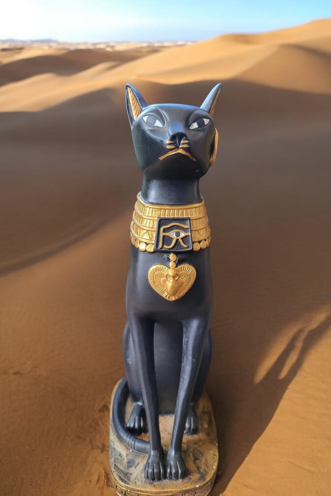 Bastet Egyptian Cat Statue – Handcrafted Black & Gold, 15”