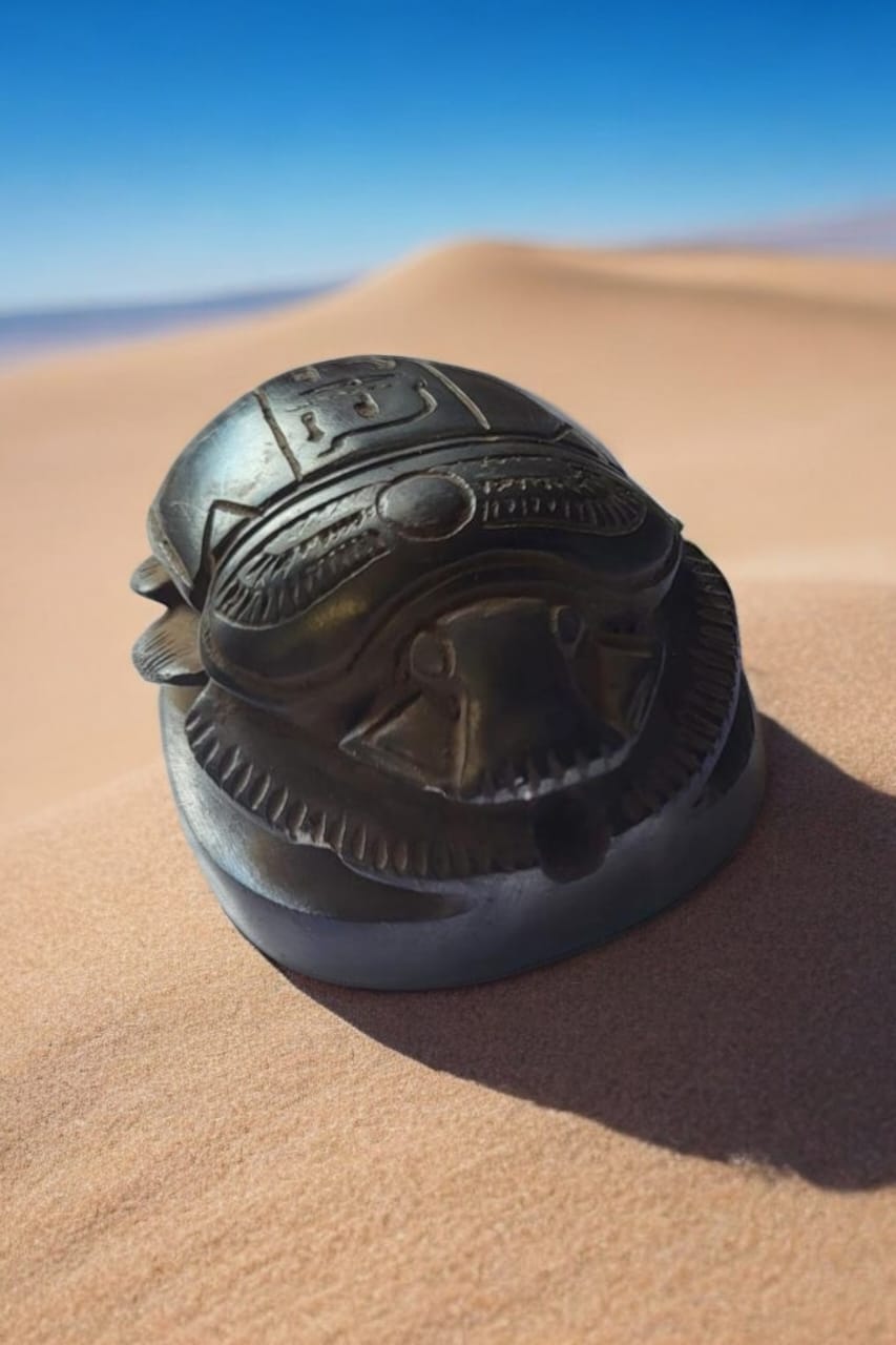 hand-carved scarab beetle paperweight