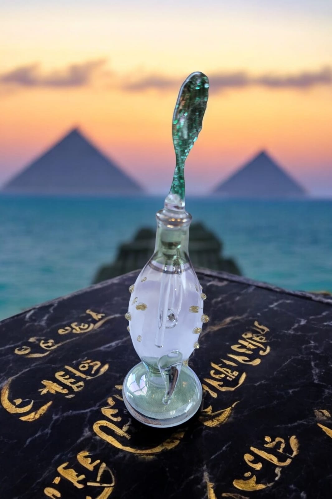 Hand-Blown Egyptian Glass Perfume Bottle – 4" set