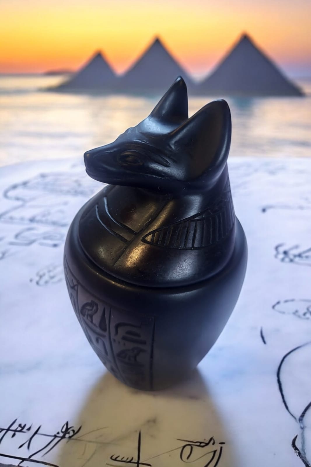 Duamutef Canopic Jar – Hand-Carved Black Basalt, 4”