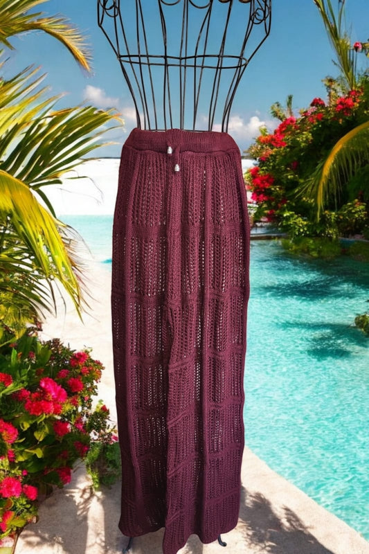 ☀️ Handmade Knit Beach Pants Burgandy – Made in Egypt