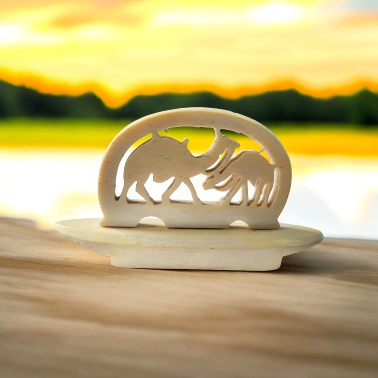 Hand-Carved Camel Bone Toothpick Holder – 5"