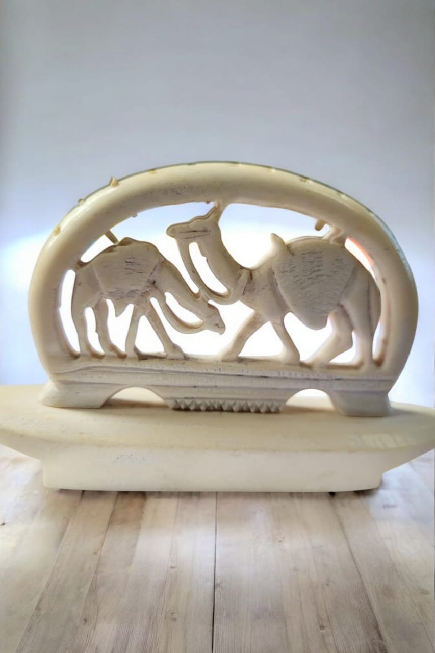 Hand-Carved Camel Bone Toothpick Holder – 5"