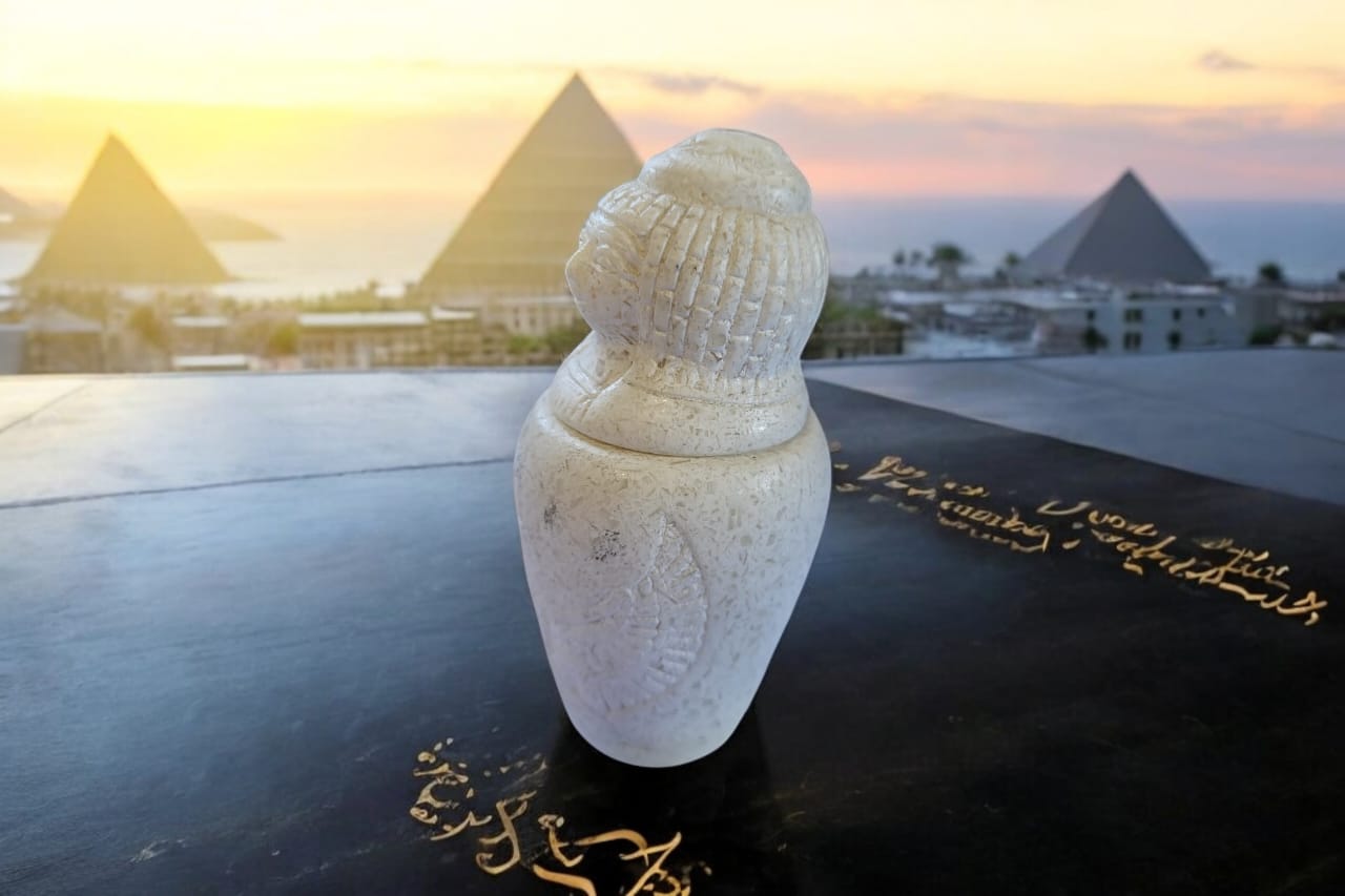 4” Hand-Carved Alabaster Canopic Jar