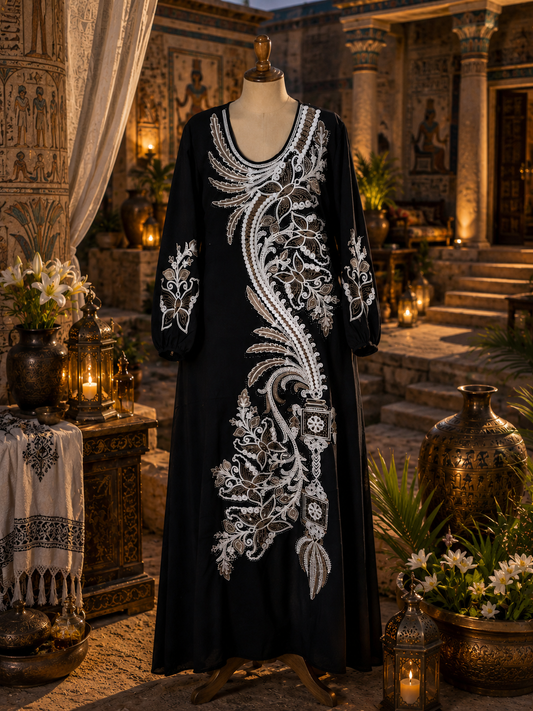 The Midnight Butterfly Artisan Kaftan - Hand-Embroidered Black