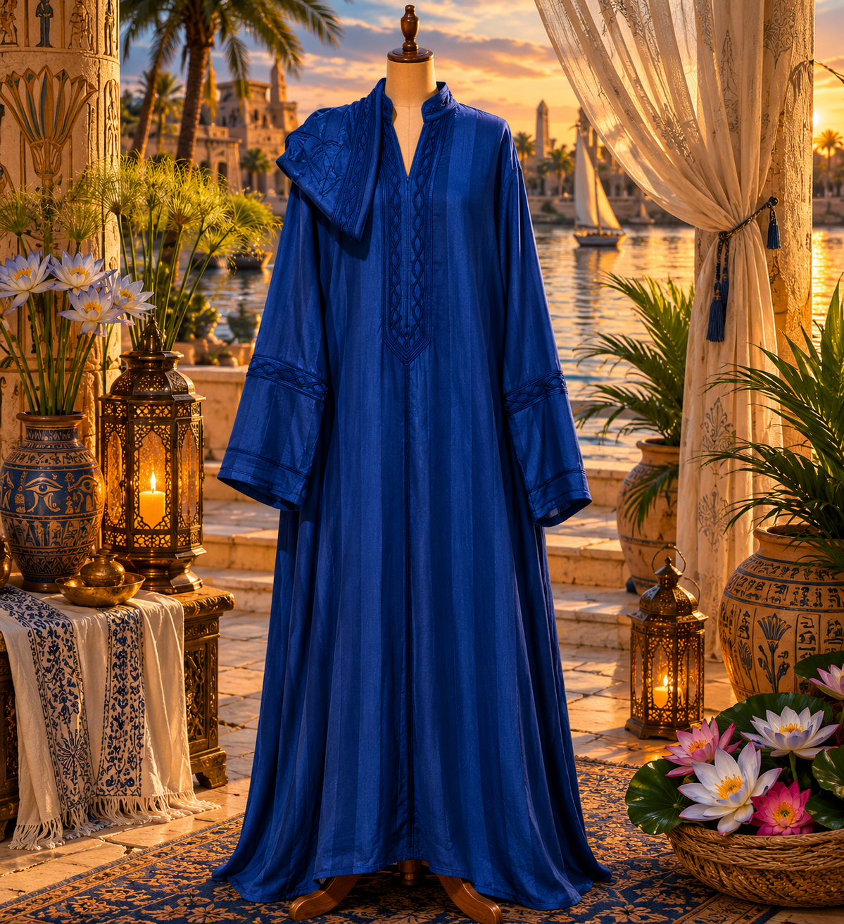 The Luxor Draped Hood Gown - Deep Sapphire