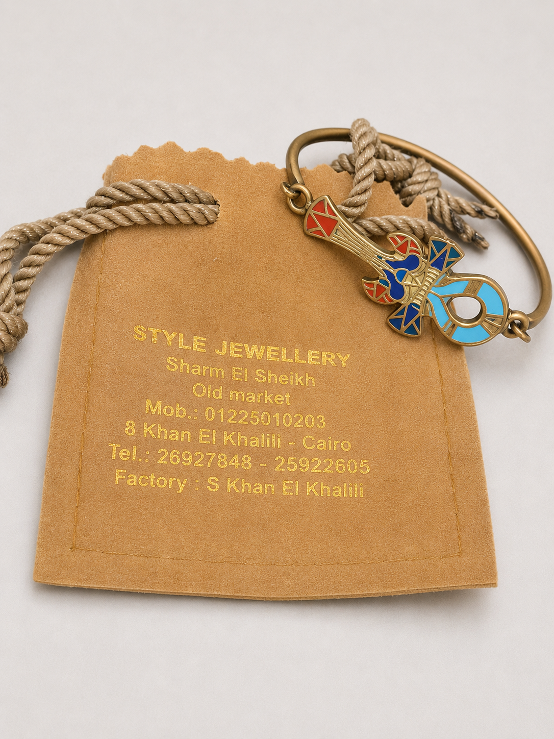 Authentic Cloisonné Ankh "Key of Life" Bracelet - Azure & Crimson