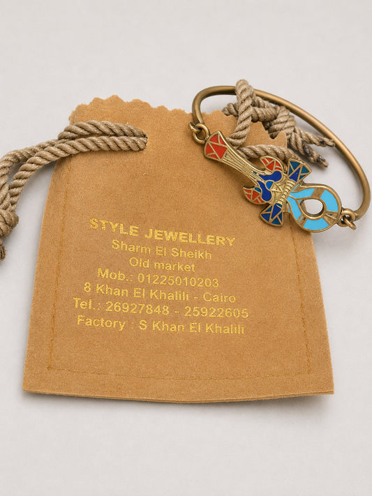 Authentic Cloisonné Ankh "Key of Life" Bracelet - Azure & Crimson