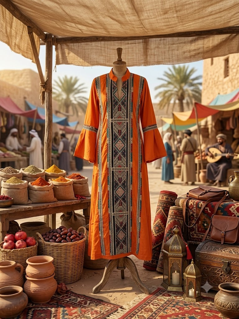 The Siwa Geometric Panel Gown - Vibrant Orange