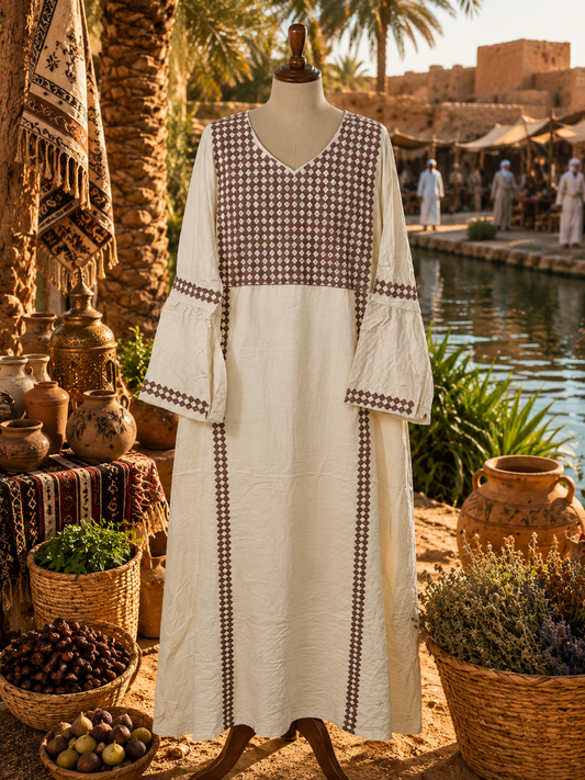 The Fayoum Heritage Embroidered Gown - Natural Cream