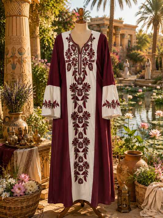 The Nile Lotus Two-Tone Gown - Burgundy & Cream