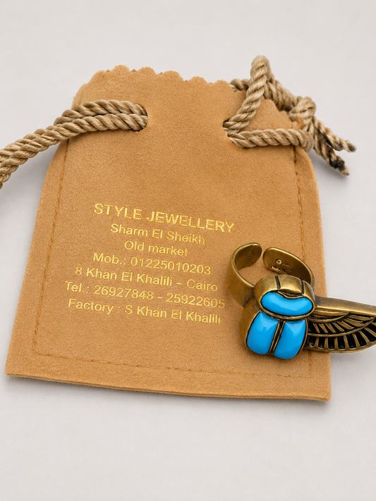Authentic Winged Scarab Adjustable Ring - Vibrant Turquoise Hue