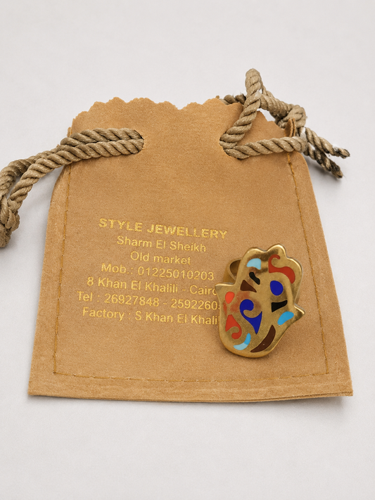 Authentic Cloisonné Hamsa Ring - Handcrafted "Hand of Fatima"